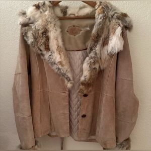 Fur trim suede jacket